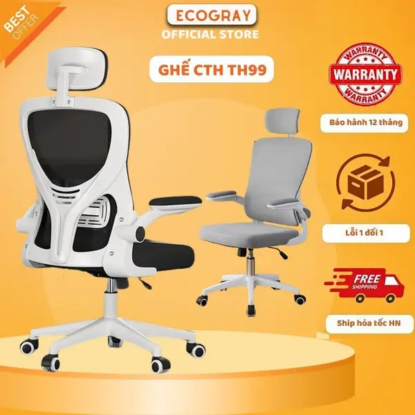 Ghế xoay văn phòng thiết kế công thái học ngả 35 độ, điềuc hỉnh đa điểm bảo vệ cột sống Thương hiệu