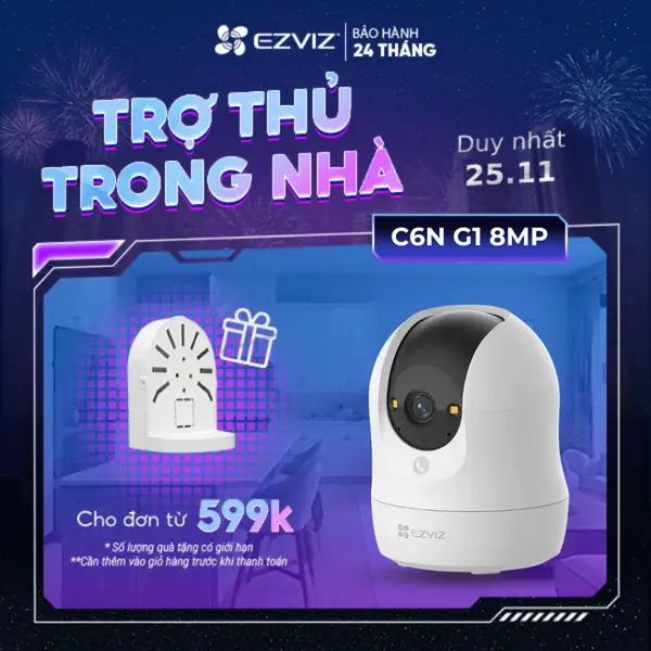 Camera EZVIZ C6N G1 8MP - Góc siêu rộng, Nhận Diện Người và Thú Cưng, True WDR Giảm Chói Sáng, Chạm