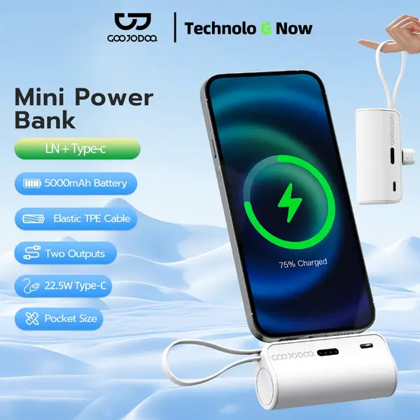 sạc dự phòng mini GOOJODOQ 2024 không dây di động có phích cắm Type-C và Light-ning