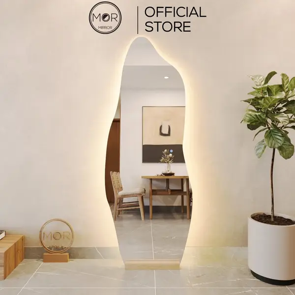 Gương Toàn Thân Hình Hạt Đậu Cảm Ứng Led Cao Cấp MOR MIRROR Nhiều Kích Thước Đầy Đủ Đế Gỗ Và Phụ KIệ