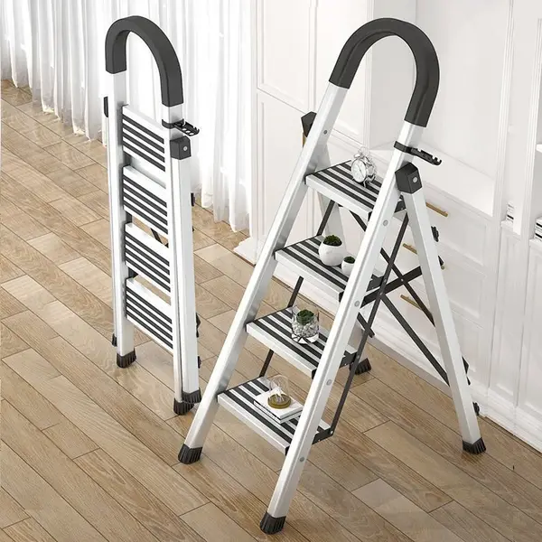 Thang Nhôm Ghế Tay Vịn 3 4 5 6 7 Bậc Ameca Nhật Bản, Thang Gấp Inox 304 Xếp Gọn Thông Minh Tải Trọng