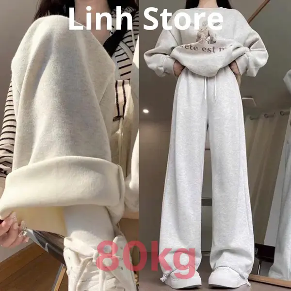 Quần Nỉ Lót Lông Dáng Suông M031 Mùa Đông Dày Dặn Siêu Ấm Áp( không có dải rút dưới gấu quần)