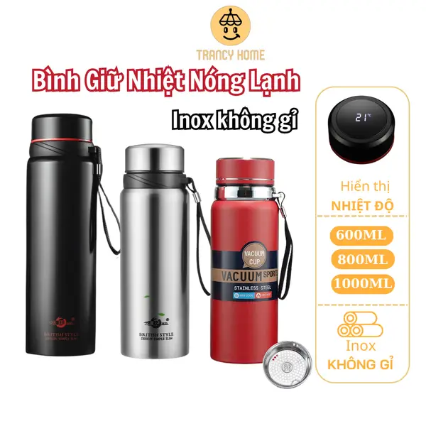 Bình Giữ Nhiệt TRANCY Bình Đựng Nước lỏi Inox 304, dung tích 600-1000ml