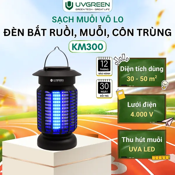 Máy Bắt Muỗi, Ruồi Và Côn Trùng Thông Minh UVGREEN KM300 và KM4x0, Công Suất 16W, BH 12T