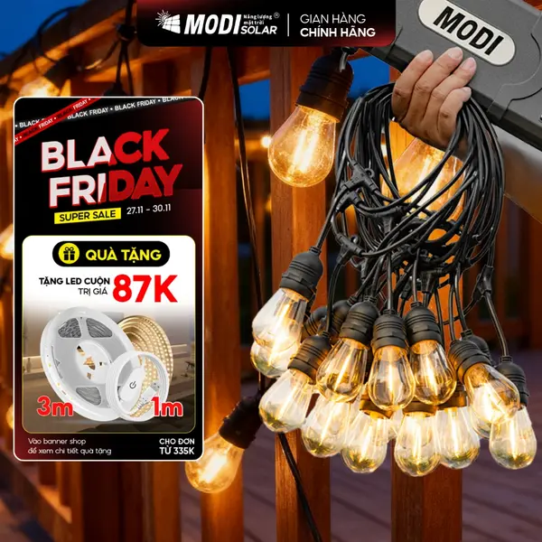 Đèn Dây Trang Trí Ngoài Trời MODI SOLAR, Đèn Led Trang Trí Năng Lượng Mặt Trời Kháng Nước IP65