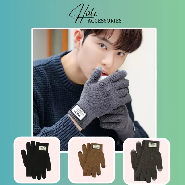 Bao tay lót lông Unisex, Găng Tay Len Dệt Kim Dày Giữ Ấm Thiết Kế Ngón Tay Chạm Màn Hình Cảm Ứng -HO