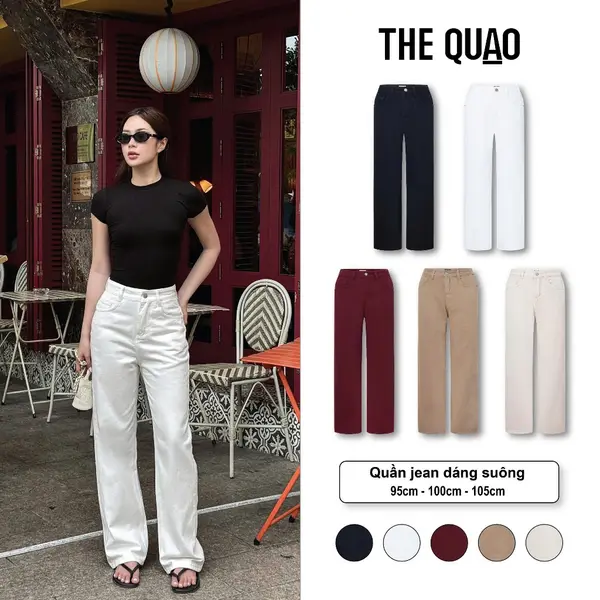 THE QUẠO - Quần Jean Nữ Lưng Cao Ống Suông Nhiều Màu Basic ( Dài 95cm - 100cm - 105cm) R1604_419