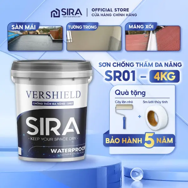 4KG] Sơn chống thấm sàn mái, sân thượng, tường đứng, gạch men SR01 - Sơn chống thấm đa năng chống t
