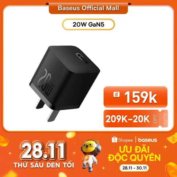 Củ sạc nhanh BASEUS PD 20W GaN5 1C thích hợp cho i14 13 12 pro max