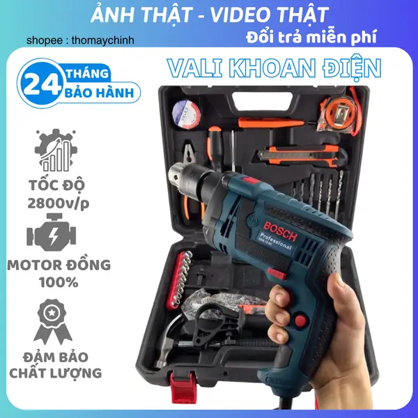 Mới nhất 2025] Máy Khoan Điện Bosh Công Suất 1050W - Khoan tường, Sắt, Gỗ - Đầu 13ly 16RE - Đầy Đủ